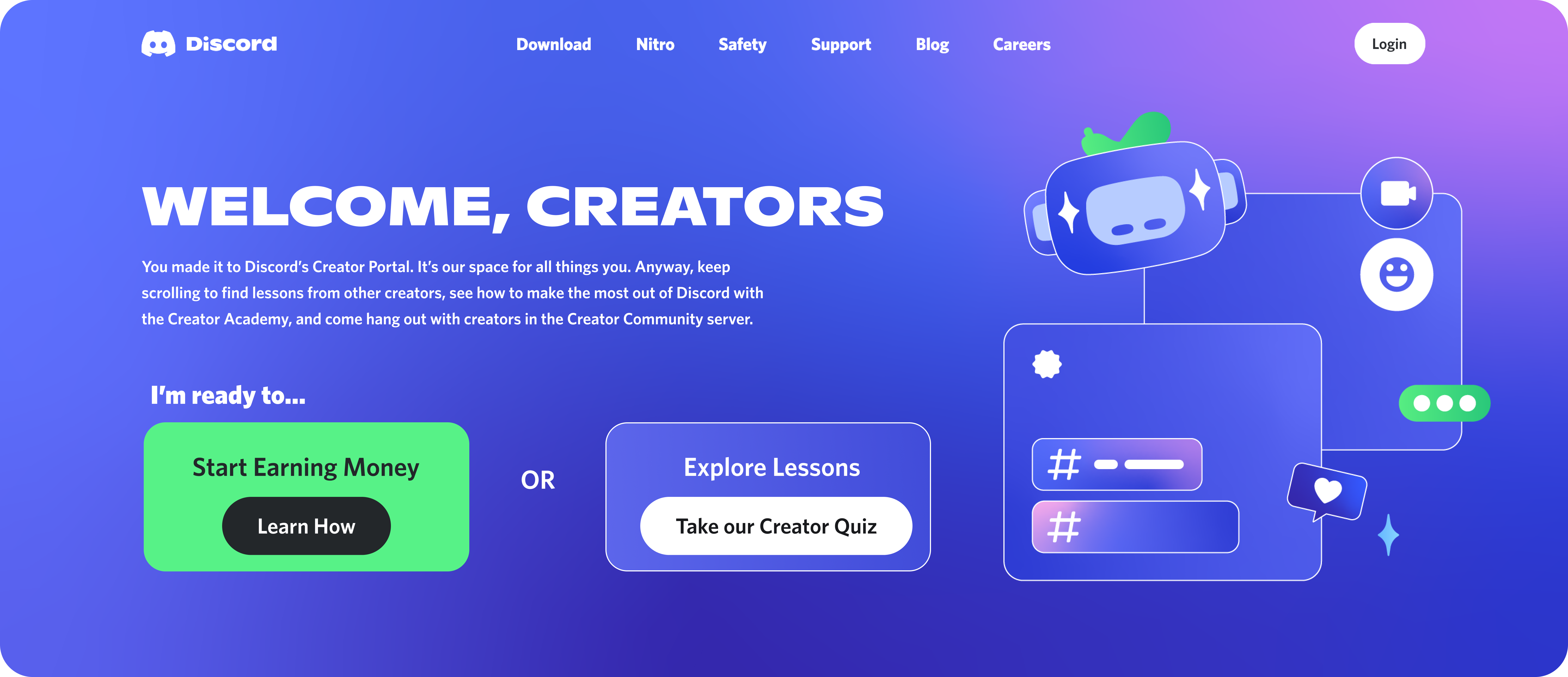 A preview of the Creator Portal, which is available to view at "discord.com/creators".