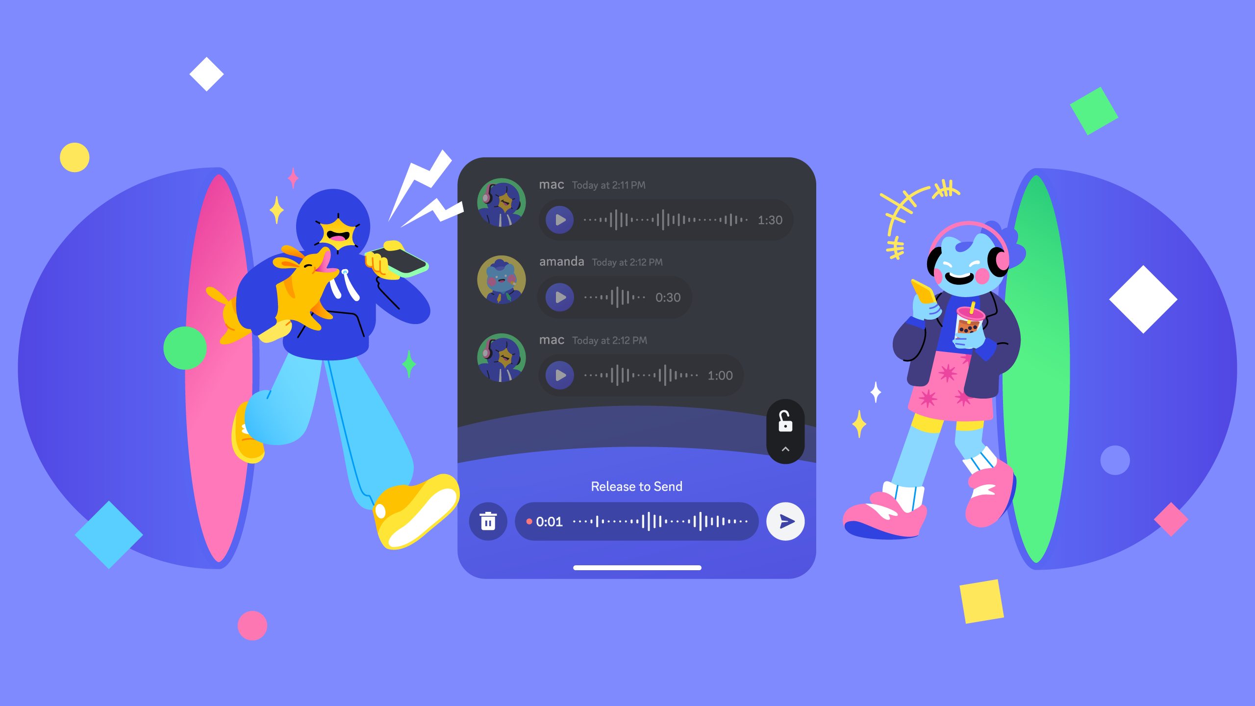 Two friends using the voice messages feature to communicate on Discord