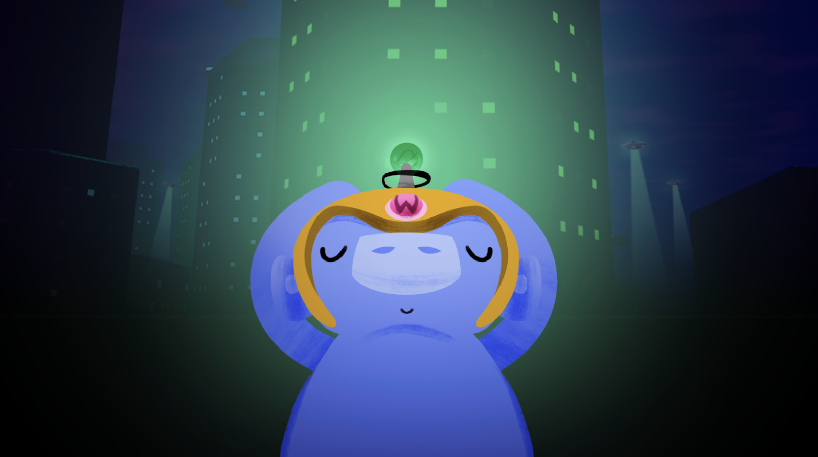 Wumpus wearing a helmet