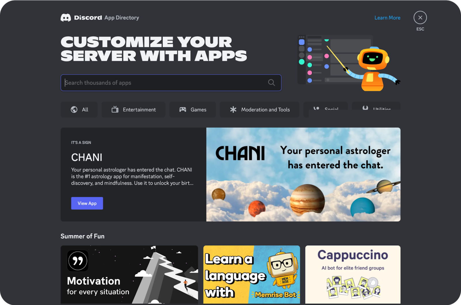 A screenshot of the Discord App Directory.