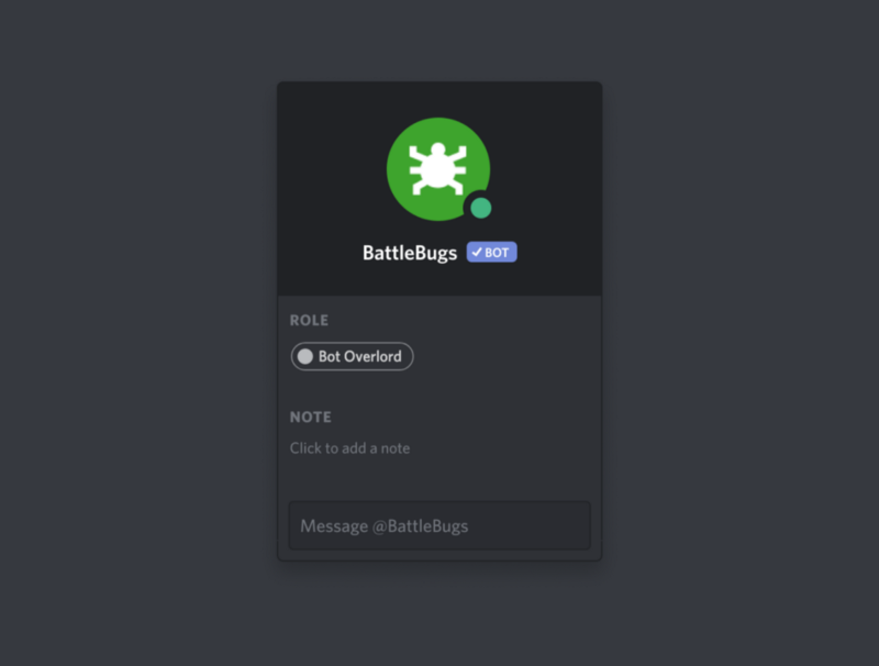 The app "BattleBugs" with a Verified Bot icon.