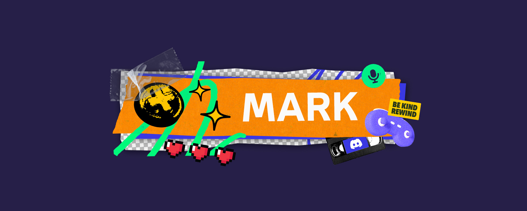 A stylized nameplate that says “Mark.”